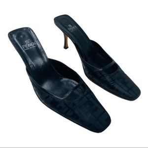 Fendi Women's Zucca Mules Shoes Size 8 Black Logo